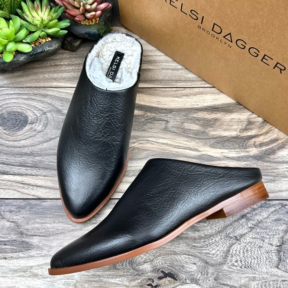 NIB Kelsi Dagger Sail 8M Sherp Lined Mules Rustic Leather Faux Shearling n - Picture 1 of 10